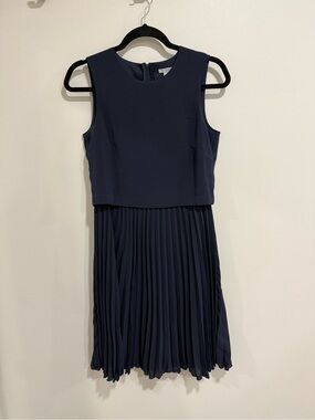 H&M Navy Sleeveless Pleated Midi Dress
